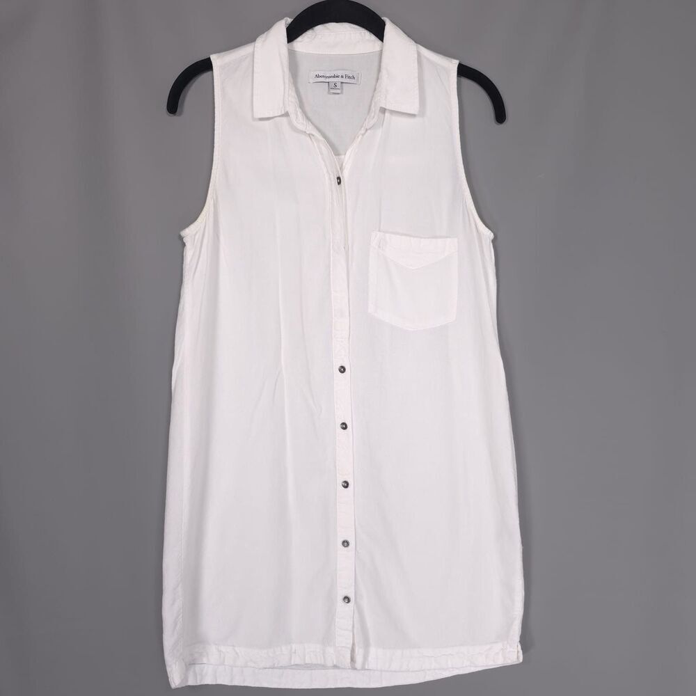 Abercrombie & Fitch Women’s Top SMALL Button‎ Long Shirt Tunic White Sleeveless